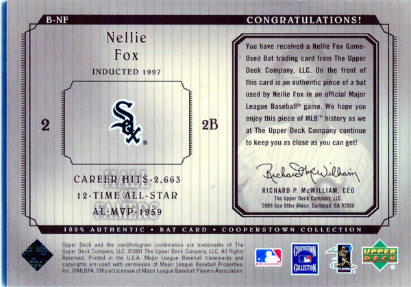 Nellie Fox 2001 Upper Deck Game Used Bat Card