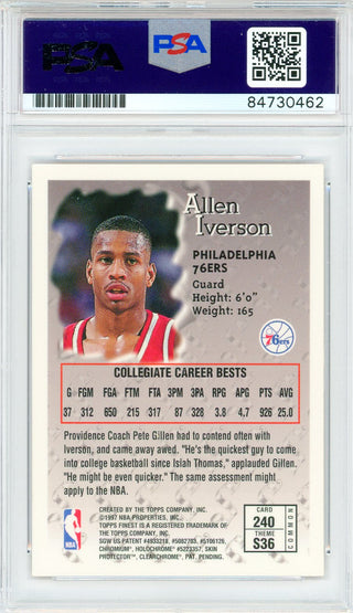 Allen Iverson Autographed 1997 Topps Finest Sterling Card #240 (PSA Auto Gem Mt 10)