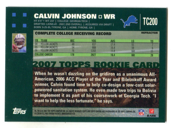 Calvin Johnson 2007 Topps Chrome #TC200 Refractor Card