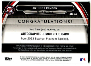 Anthony Rendon 2013 Bowman Platinum Autographed Jumbo Relic Card #123/199