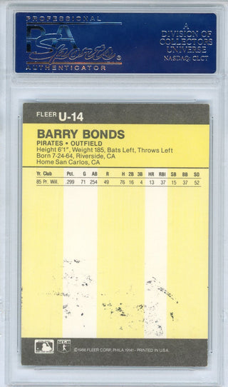 Barry Bonds Autographed 1986 Fleer Update Rookie Card #U-14 (PSA)
