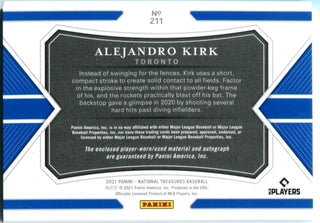 Alejandro Kirk 2021 Panini National Treasures #211 Patch Card /49