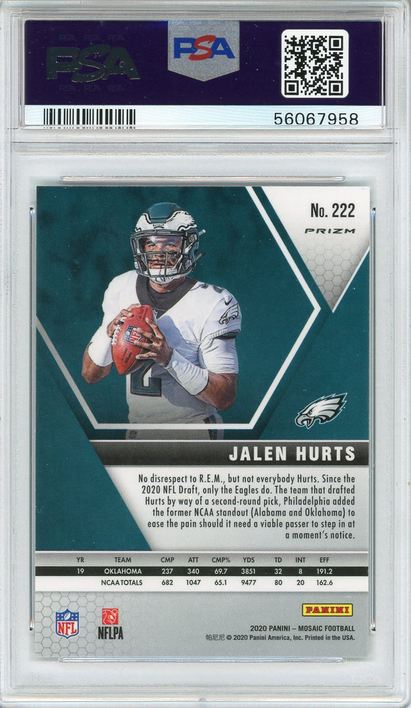Jalen Hurts 2020 Panini Mosaic Green Rookie Card #222 (PSA)