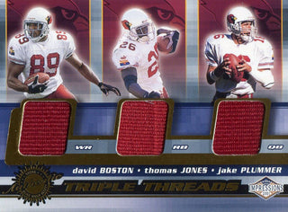David Boston, Thomas Jones and Jake Plummer 2001 Pacific Triple Threads Jersey Card