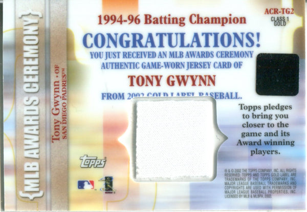 Tony Gwynn 2003 Topps Gold Label Game Worn Jersey Card