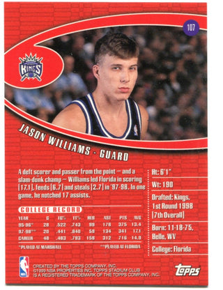 Jason Williams 1998 NBA Draft Pick Stadium Club Rookie Card
