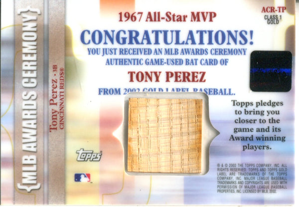 Tony Perez 2003 Topps Gold Label Game Used Bat Card