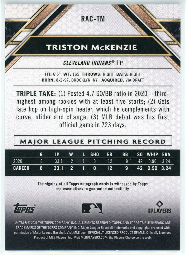 Triston McKenzie Autographed 2021 Topps Triple Threads Rookie Card #RAC-TM