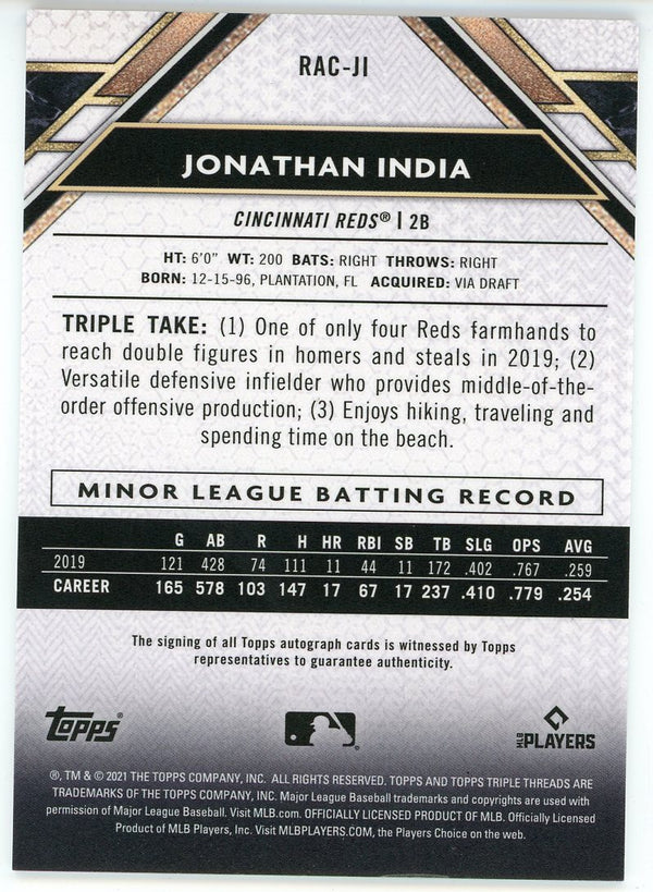 Jonathan India Autographed 2021 Topps Triple Threads Rookie Card #RAC-JI