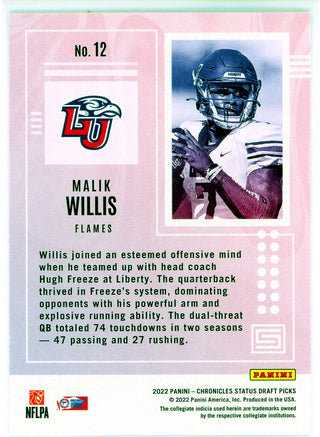 Malik Willis 2022 Panini Chronicles Draft Picks Status Rookie Card #12