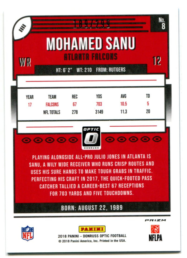 Mohamed Sanu 2018 Panini Donruss Optic Prizm Card 189/299