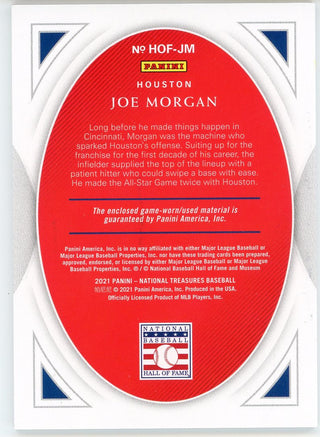 Joe Morgan 2021 Panini National Treasures Hall of Fame Materials Card #HOF-JM