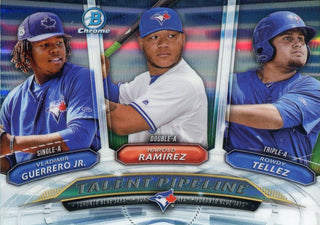 Vladimir Guerrero Jr. Harold Ramirez & Rowdy Tellez 2018 Bowman Chrome Rookie Card