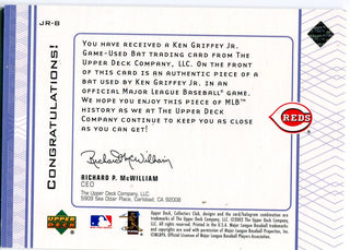 Ken Griffey Jr 2002 Upper Deck Game Used Bat Card