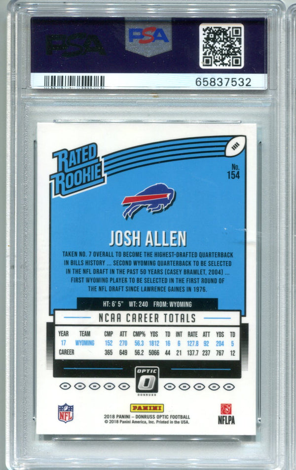 Josh Allen 2018 Panini Donruss Optic #154 PSA Mint 9 Card