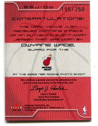 Dwyane Wade 2003-2004 Flair Sweet Swatch #SSJDW (195/250) Jersey Card