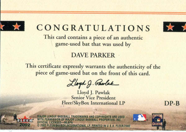 Dave Parker 2002 Fleer Game Used Bat Card