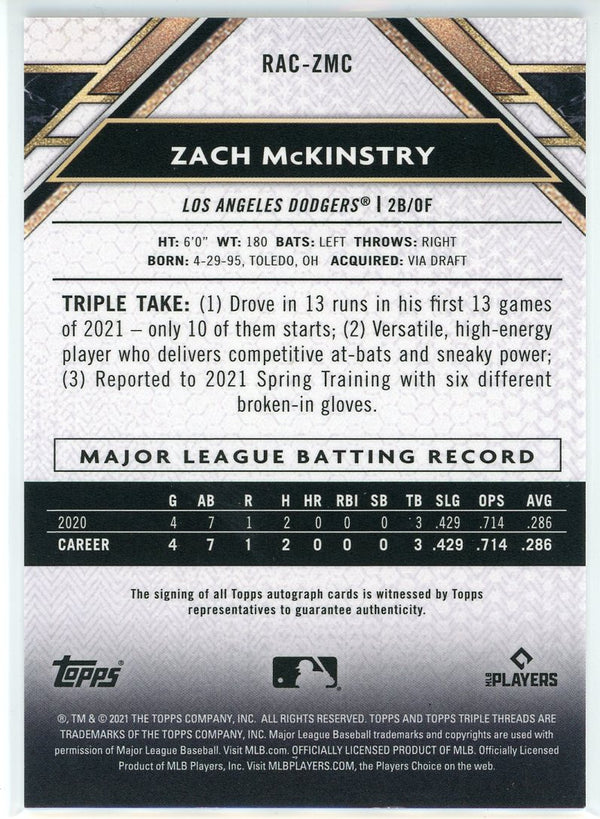 Zach McKinstry Autographed 2021 Topps Triple Threads Rookie Card #RAC-ZMC