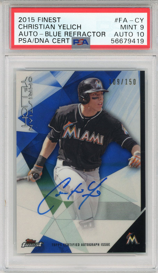 Christian Yelich Autographed 2015 Topps Finest Blue Refractor Card