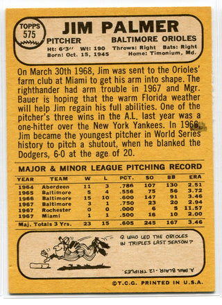 Jim Palmer 1968 Topps Card #575