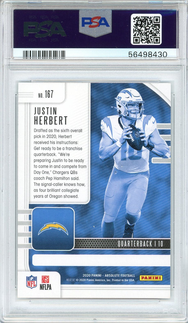 Justin Herbert 2020 Panini Absolute Rookie Card #167 (PSA)