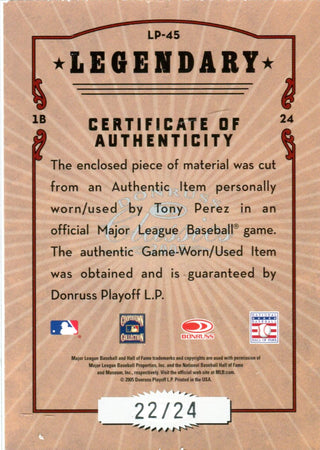 Tony Perez 2005 Donruss Game Worn Jersey Card 22/24