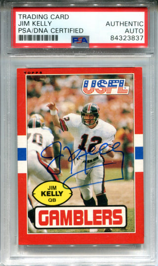 Jim Kelly Autographed 1985 Topps USFL Card (PSA)