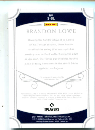 Brandon Lowe 2021 Panini National Treasures Autographed Card #SBL /10