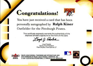 Ralph Kiner 2001 Fleer Greats of the Game Autographed Card