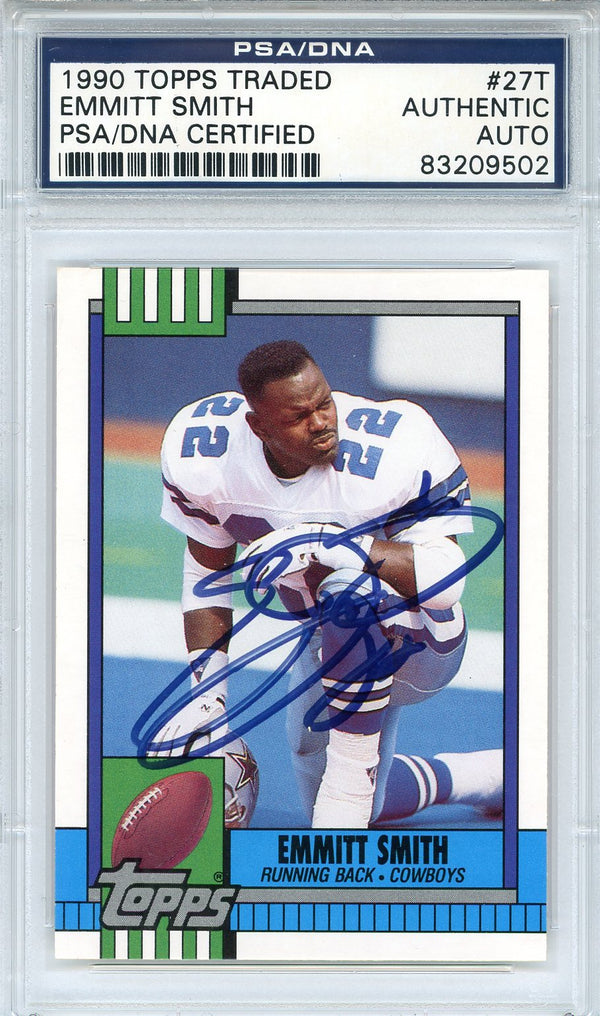 Emmitt Smith Autographed 1990 Topps Traded Rookie Card #27T (PSA)