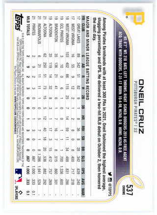 Oneil Cruz 2022 Topps Image Variation Rookie Card #537
