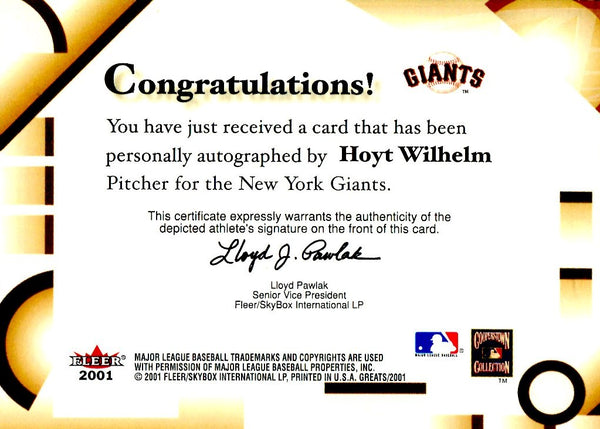 Hoyt Wilhelm 2001 Fleer Greats of the Game Autographed Card