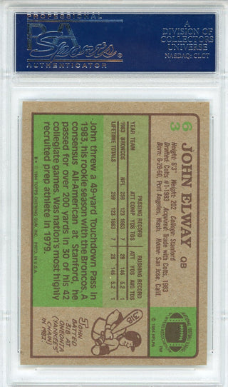 John Elway Autographed 1984 Topps Rookie Card #63 (PSA)