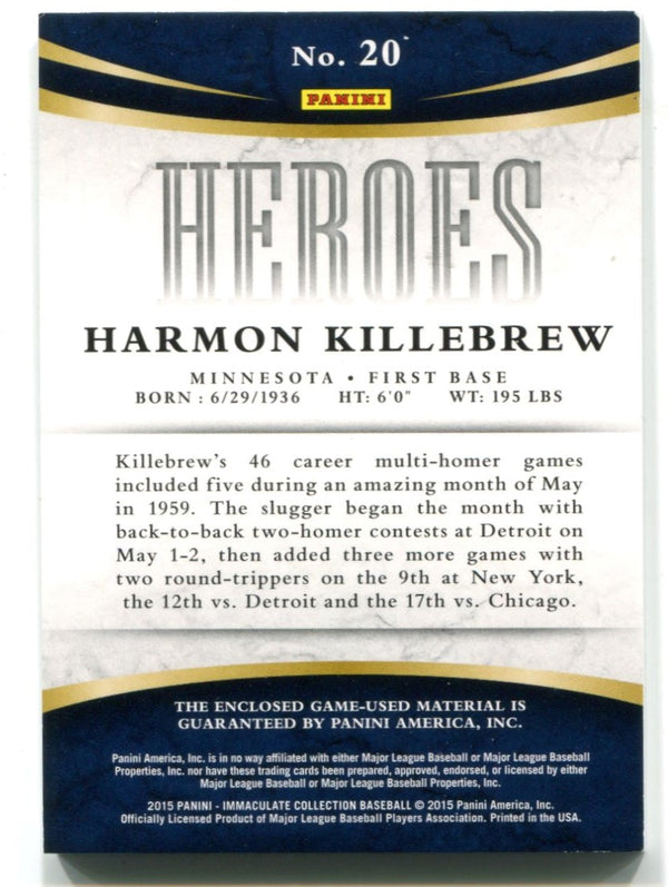 Harmon Killebrew 2015 Panini Immaculate Collection Heroes Jersey Card /49