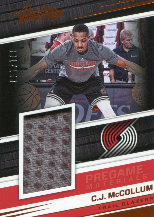C.J. McCollum 2017 Absolute Game Used Warm-Up Patch Card 91/199