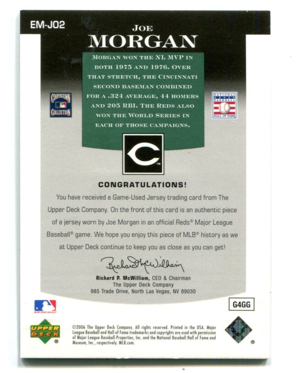 Joe Morgan 2006 Upper Deck Epic Materials #EMJD2 Jersey Card /50