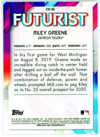 Riley Greene 2021 Bowman Chrome Futurist Card #FUT-RG