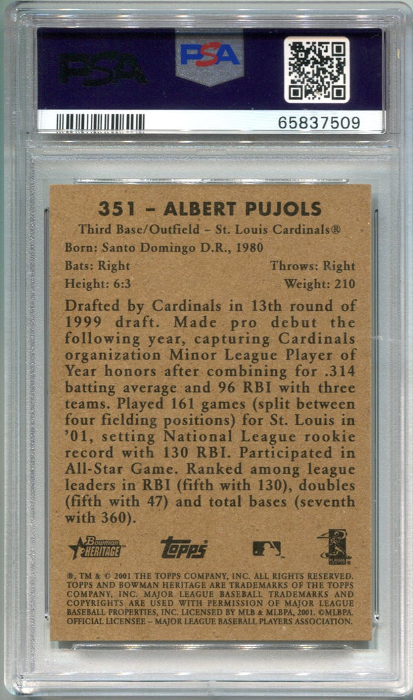 Albert Pujols 2001 Bowman Heritage #351 PSA Mint 9 Card
