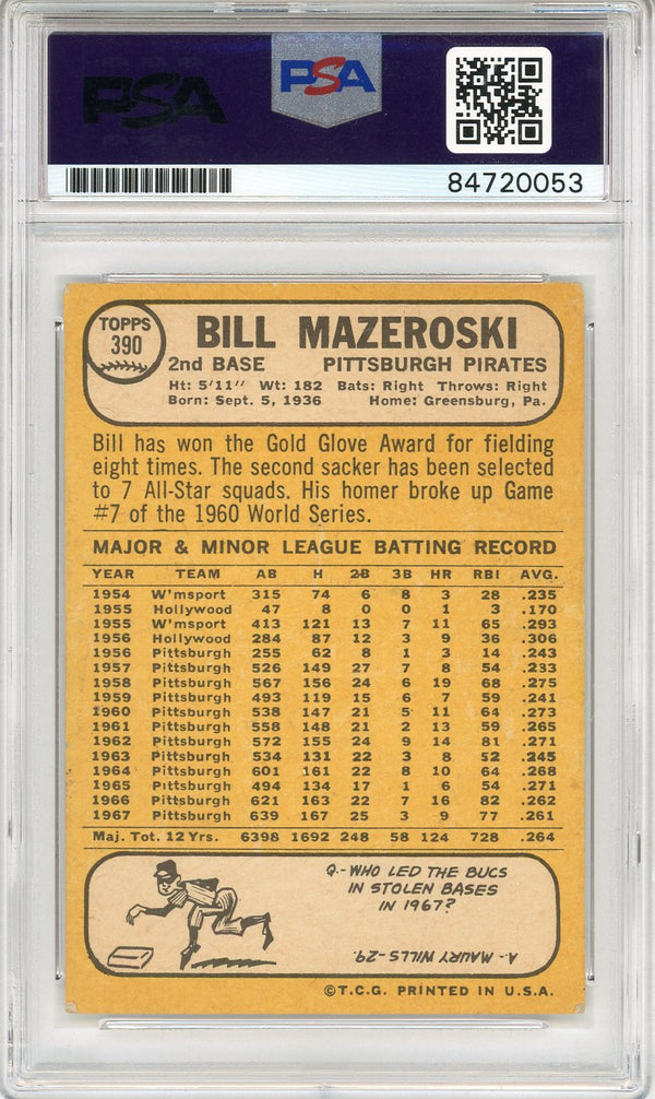 Bill Mazeroski Autographed 1968 Topps Card #390 (PSA)