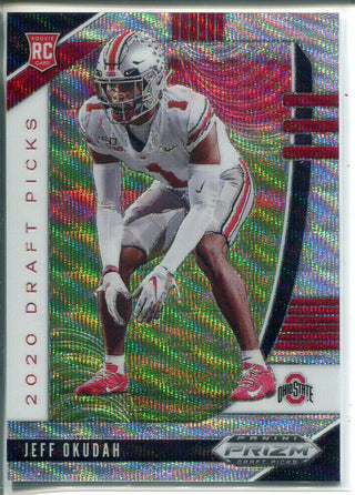 Jeff Okudah 2020 Prizm Draft Picks Blue Wave Rookie Card 102/299