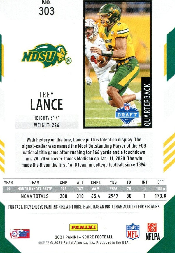 Trey Lance 2021 Panini Score Rookie Card