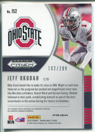 Jeff Okudah 2020 Prizm Draft Picks Blue Wave Rookie Card 102/299