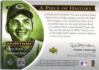 Johnny Bench 2001 Upper Deck Game-Used Bat Card