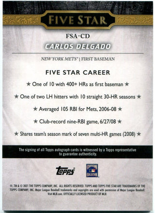 Carlos Delgado Topps Five Star Autograph