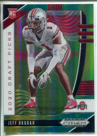 Jeff Okudah 2020 Prizm Draft Picks Green & Yellow Rookie Card 81/249