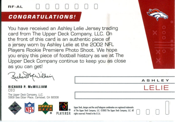 Ashley Lelie 2002 Upper Deck Game Worn Jersey Card