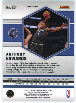Anthony Edwards 2020-21 Panini Mosaic Blue Prizm Rookie Card #201