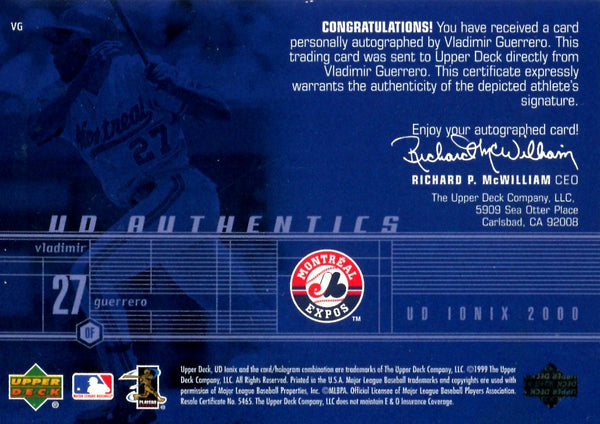 Vladimir Guerrero 1999 Upper Deck Ionix Autographed Card