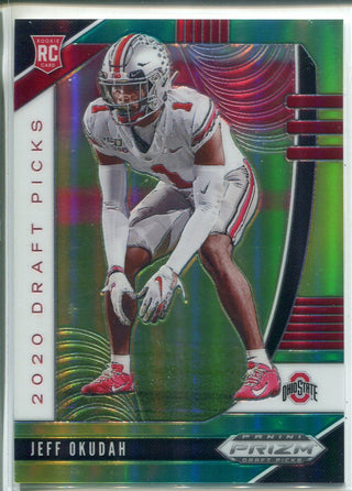 Jeff Okudah 2020 Prizm Draft Picks Green & Yellow Rookie Card 199/249