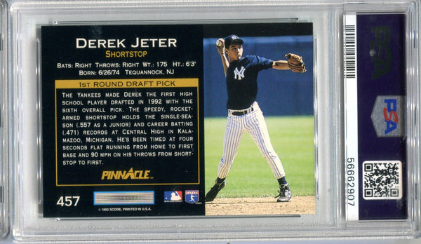 Derek Jeter 1993 Pinnacle #457 PSA Mint 9 Card